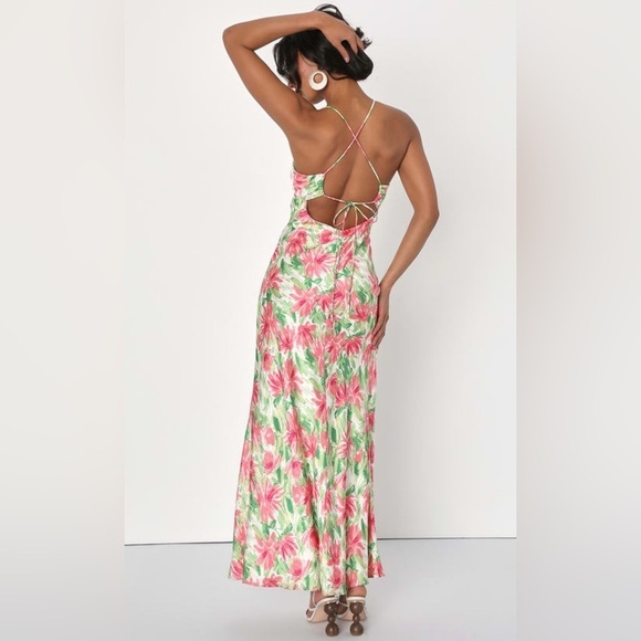 Lulus Vacay Getaway Ivory Floral Backless Maxi Dress Large - Picture 4 of 6